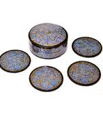 Blue Kashmiri Paper Mache Coasters (Set of 6 with Box)