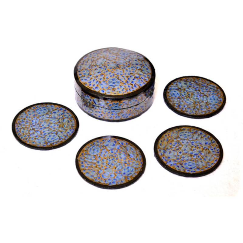 Blue Kashmiri Paper Mache Coasters (Set of 6 with Box)