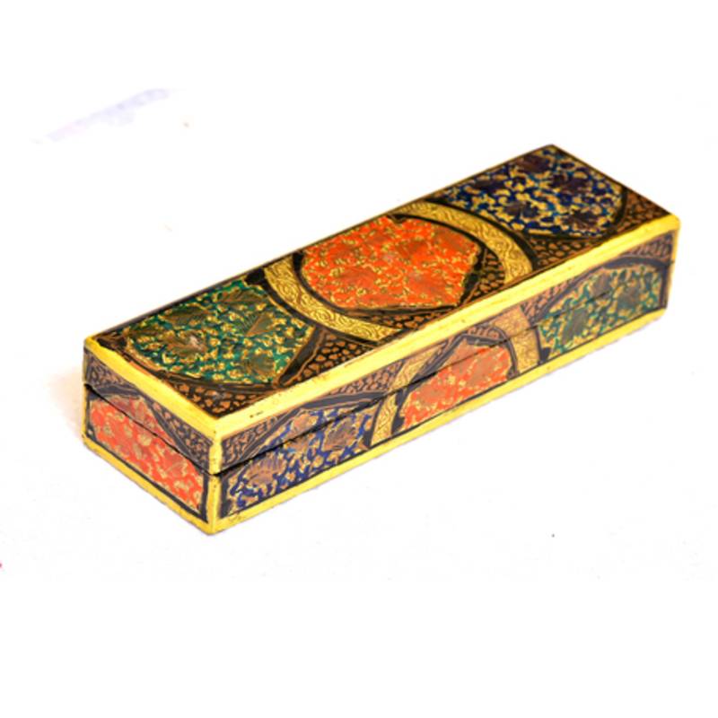 Yellow Kashmiri Paper Mache Pencil Box Gudindia Handicraft 2530087