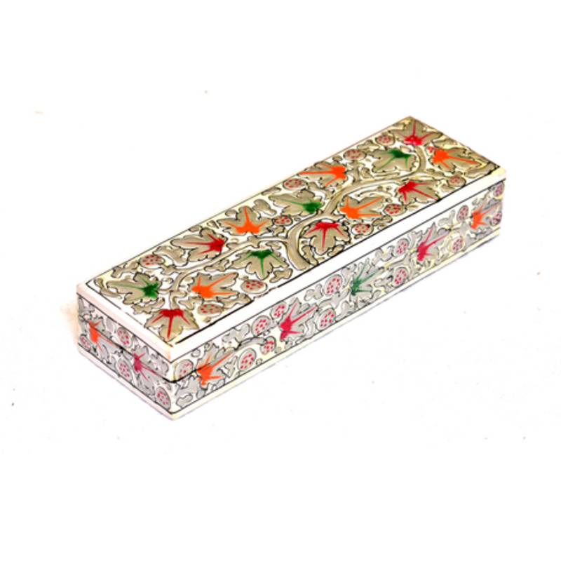 White Kashmiri Paper Mache Pencil Box Gudindia Handicraft 2530105