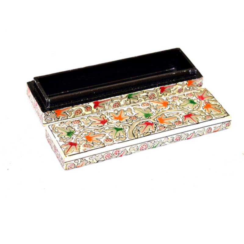 White Kashmiri Paper Mache Pencil Box Gudindia Handicraft 2530105