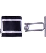 black silver lining square cufflink pair