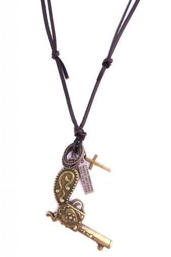vintage bronze finish cross and gun mens necklace chain