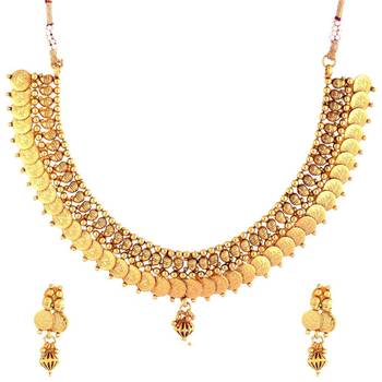 lakshmi coin gold plated temple antique necklace earring other set 1