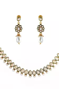 kundan drop pearl polki gold plated chocker necklace earring set