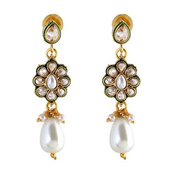 kundan drop pearl polki gold plated chocker necklace earring set 2