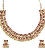 ruby red lakshmi gold coin temple antique necklace earring set