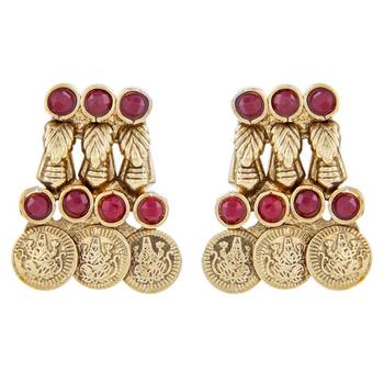 ruby red lakshmi gold coin temple antique necklace earring set 2