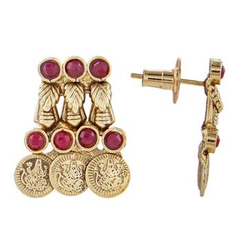 ruby red lakshmi gold coin temple antique necklace earring set 3