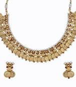 red pearl lakshmi gold coin temple antique necklace earring set