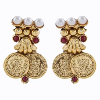 red pearl lakshmi gold coin temple antique necklace earring set 2