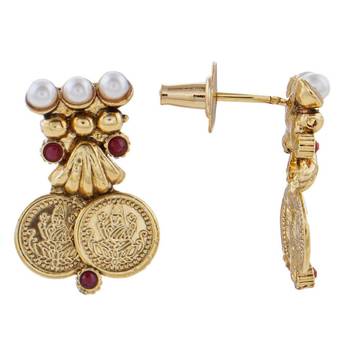red pearl lakshmi gold coin temple antique necklace earring set 3
