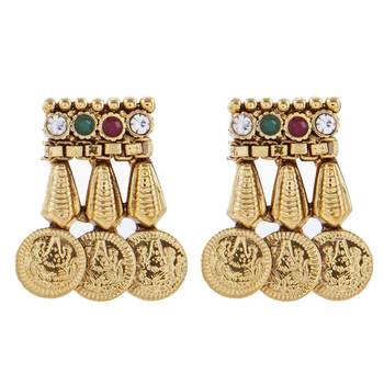cz red green lakshmi gold coin temple antique necklace earring set 2