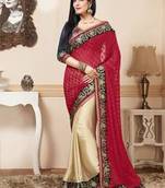 Red Gold embroidered chiffon saree with blouse