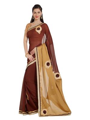 Coffee embroidered georgette saree with blouse 1