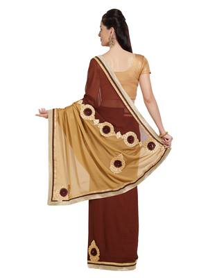 Coffee embroidered georgette saree with blouse 2