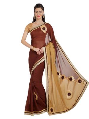 Coffee embroidered georgette saree with blouse 3