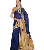 Navy blue embroidered georgette saree with blouse