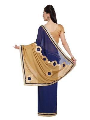 Navy blue embroidered georgette saree with blouse 2