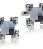 Formal Shirt Square Faceted Grey Stone CZ Rhodium Brass Cufflinks Pair Boys Men Valentine Gift Box