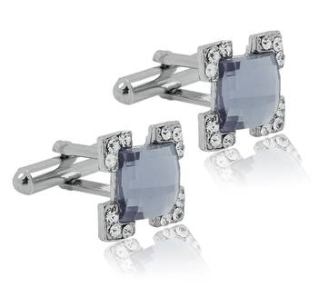 Formal Shirt Square Faceted Grey Stone CZ Rhodium Brass Cufflinks Pair Boys Men Valentine Gift Box 2