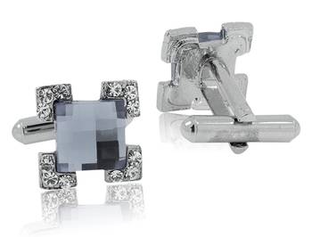 Formal Shirt Square Faceted Grey Stone CZ Rhodium Brass Cufflinks Pair Boys Men Valentine Gift Box 3