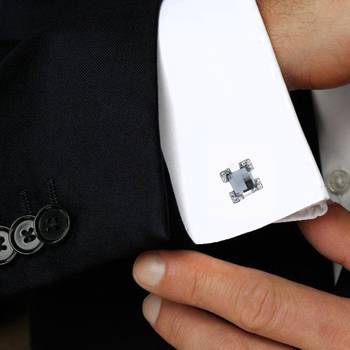Formal Shirt Square Faceted Grey Stone CZ Rhodium Brass Cufflinks Pair Boys Men Valentine Gift Box 4