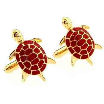 Red Turtle Tortoise Fengshui Good Luck Formal Shirt Brass Cufflinks Pair for Men Gift Box 1