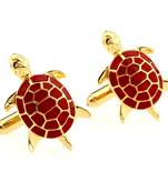 Red Turtle Tortoise Fengshui Good Luck Formal Shirt Brass Cufflinks Pair for Men Gift Box
