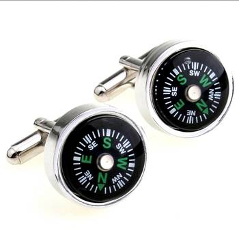Black Round Compass Formal Shirt Brass Cufflinks Pair for Men Gift Box 1