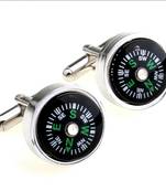 Black Round Compass Formal Shirt Brass Cufflinks Pair for Men Gift Box
