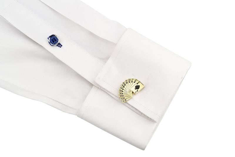 Gambling Poker Playing Cards Gold Formal Shirt Brass Cufflinks Pair for Men Gift Box