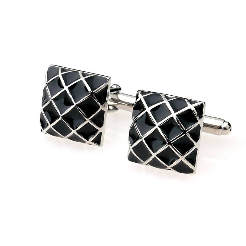 Black Square 3D Checks Formal Shirt Cufflinks Pair for Men Gift Box