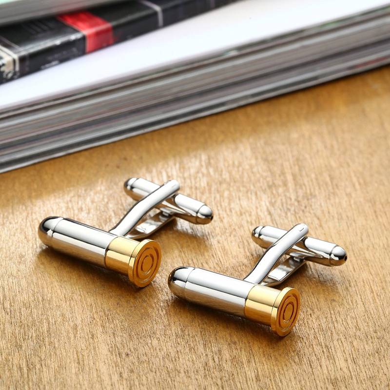 Gold Silver Bullet Formal Shirt Brass Cufflinks Pair Men Gift Box