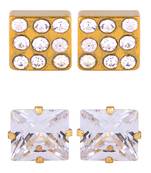 Gold plated Squre Stainless Steel with CZ stone 2 Pair Stud Earring For Men