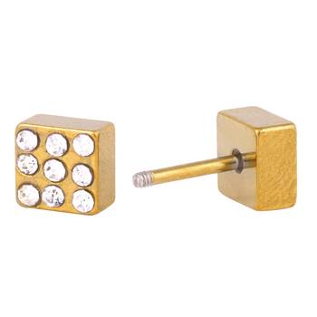 Gold plated Squre Stainless Steel with CZ stone 2 Pair Stud Earring For Men 2