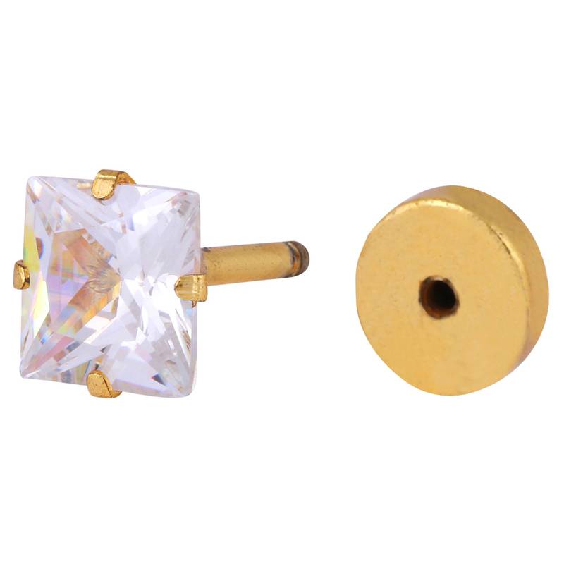 Gold plated Squre Stainless Steel with CZ stone 2 Pair Stud Earring For Men