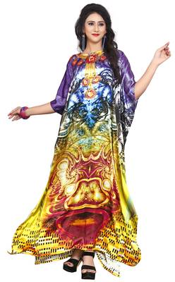 Multi Color Satin Silk 3D Digital Printed Beach Wear Kaftan 1
