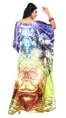 Multi Color Satin Silk 3D Digital Printed Beach Wear Kaftan 2