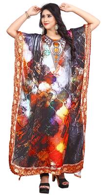 Multi Color Beach Party Wear Satin Silk Kaftan 1