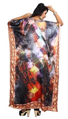 Multi Color Beach Party Wear Satin Silk Kaftan 2