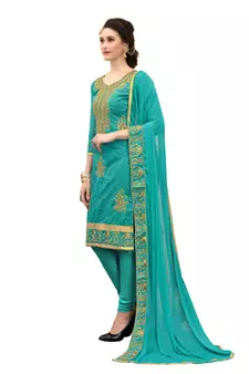 Turquoise Embroidered Chanderi Salwar