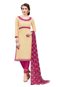 Beige embroidered chanderi salwar