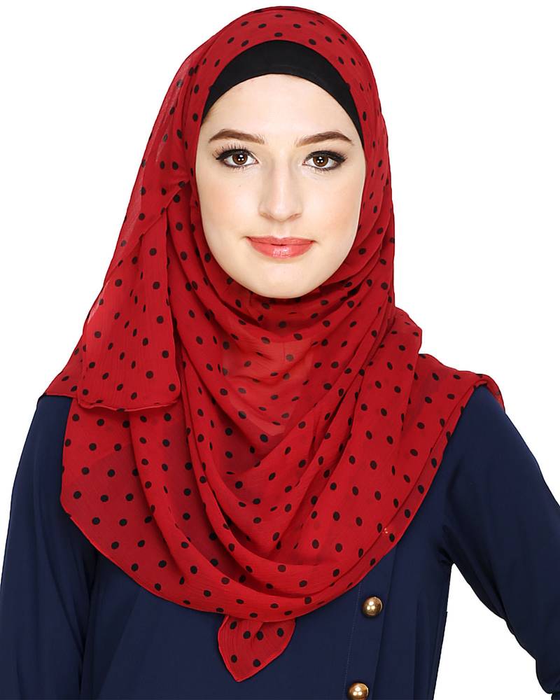 Islamic Style Stole Daily Wear Arabian Maroon Small Polka Dots Instant Hijab