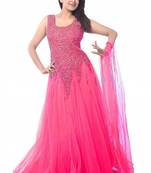 Pink embroidered net party  wear gown
