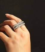 vintage rhinestone silver two finger ring