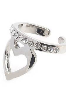 Hollow-out sweat heart crystal punk cool fingernails ring