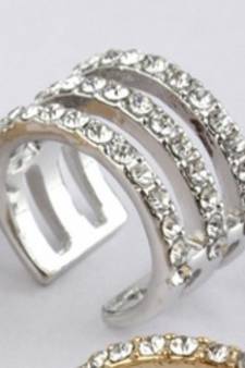 Rhinestone 4-layer hollow gold metal personality ring