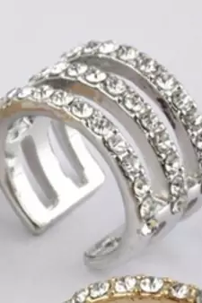 Rhinestone 4-layer hollow gold metal personality ring
