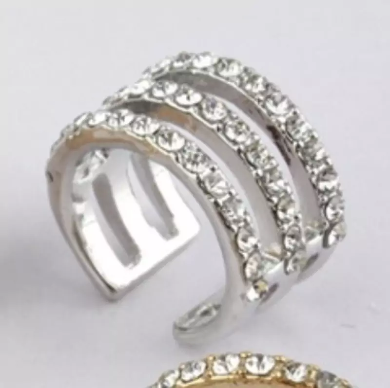 Rhinestone 4-layer hollow gold metal personality ring